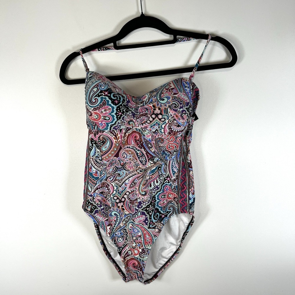 La Blanca Women One Piece Strappy Back Paisley Swimsuit Size 10 Beach Summer